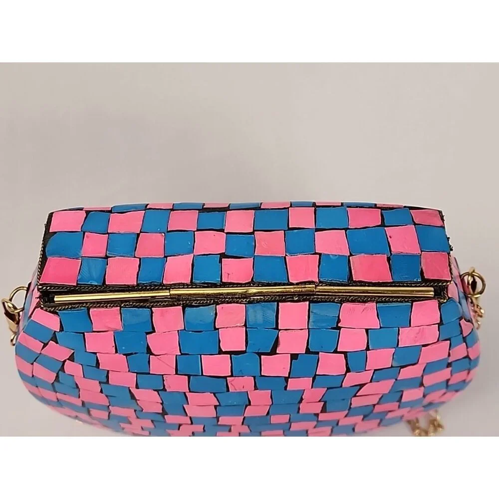 Ramla Mosaic Handmade Bag Pink Blue with Detachable‎ Chain Strap Selling Sunset
